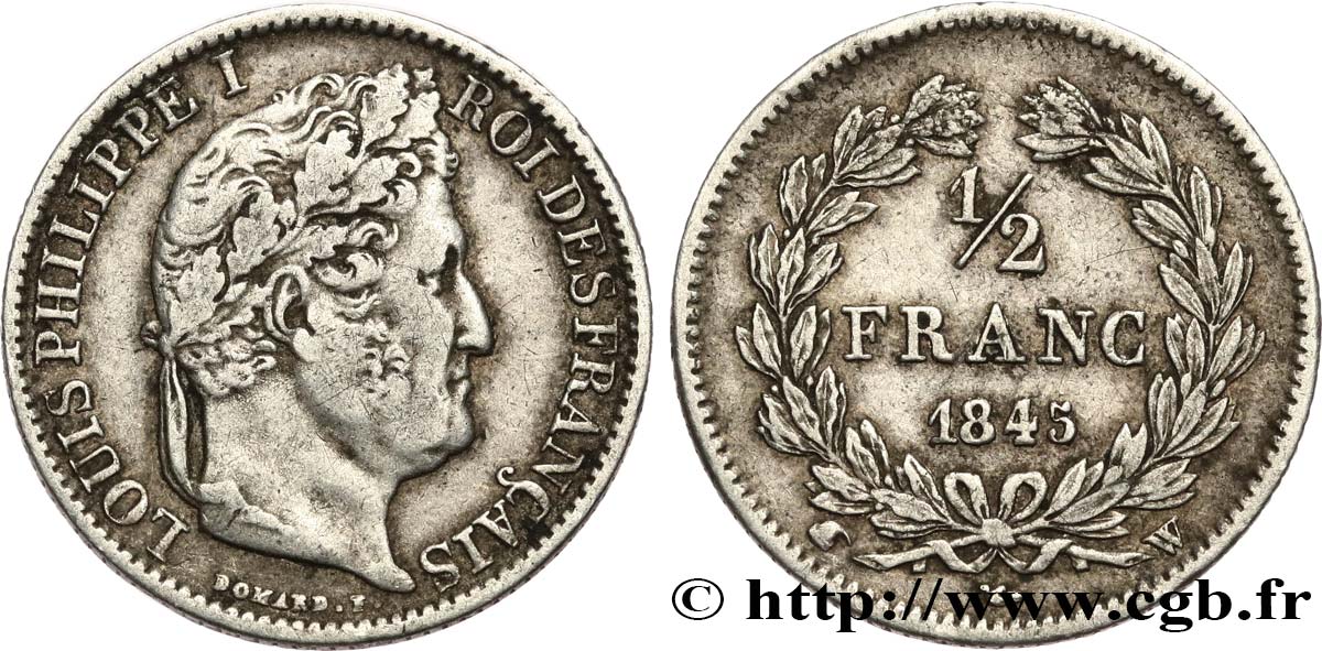 1/2 franc Louis-Philippe 1845 Lille F.182/110 q.BB 