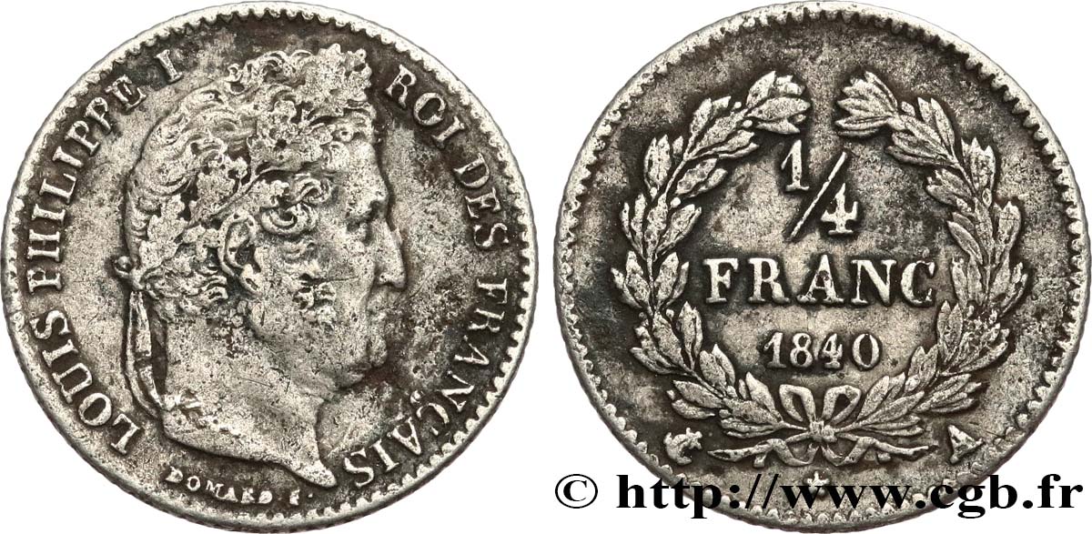 1/4 franc Louis-Philippe 1840 Paris F.166/80 VF 