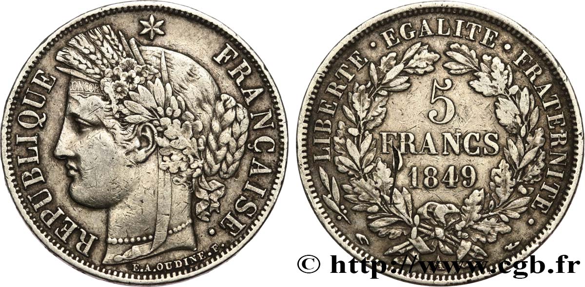5 francs Cérès, IIe République 1849 Paris F.327/1 TTB40 