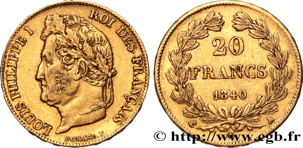 20 francs or Louis-Philippe, Domard 1840 Paris F.527/22 BB40 
