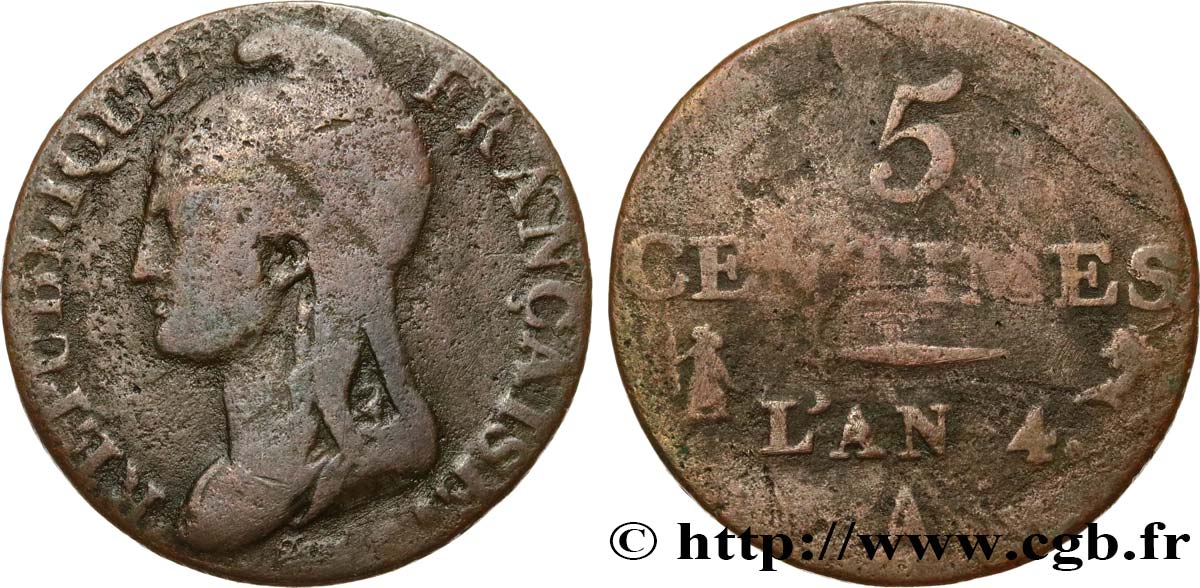 5 centimes Dupré, petit module 1796 Paris F.113/1 BC15 