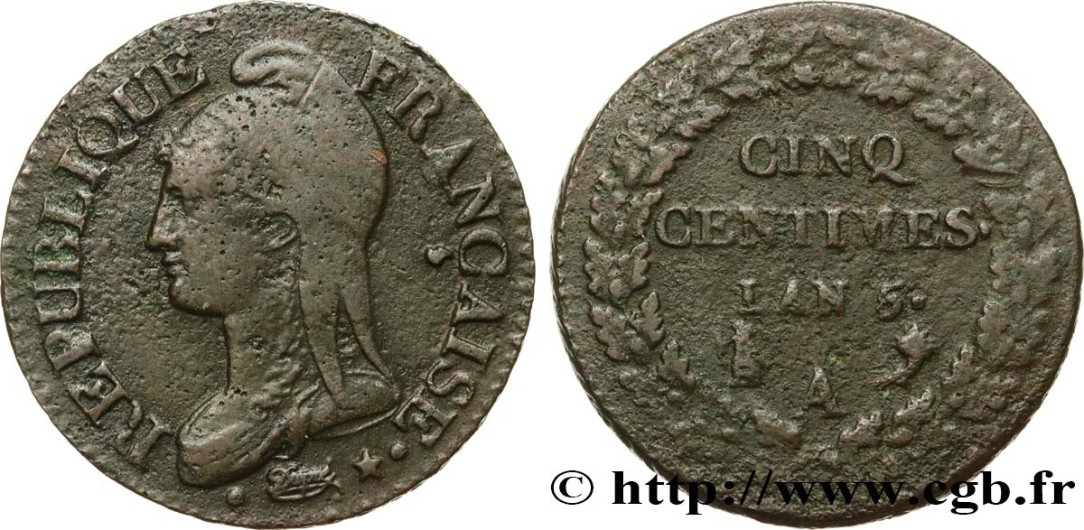 Cinq centimes Dupré, grand module 1797 Paris F.115/1 BC+ 