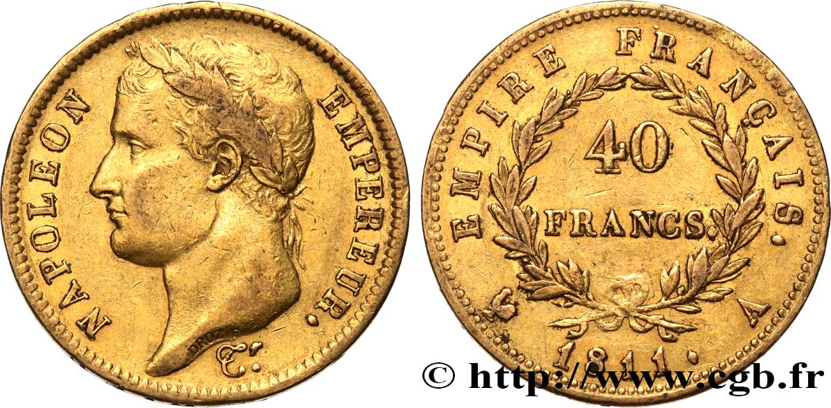 40 francs or Napoléon tête laurée, Empire français 1811 Paris F.541/6 fSS 
