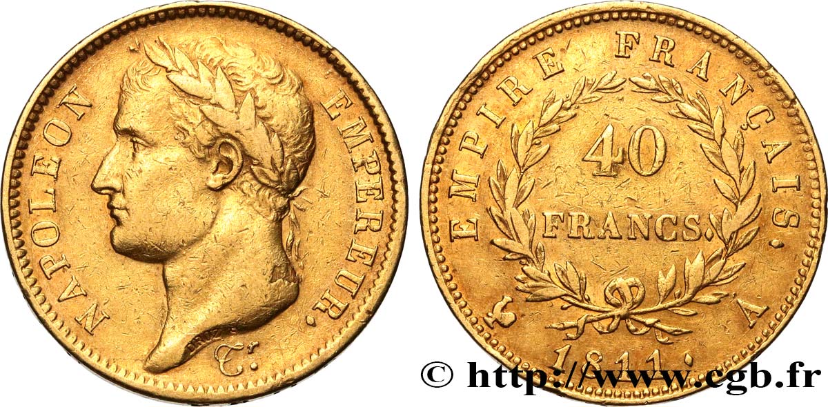 40 francs or Napoléon tête laurée, Empire français 1811 Paris F.541/6 q.BB 