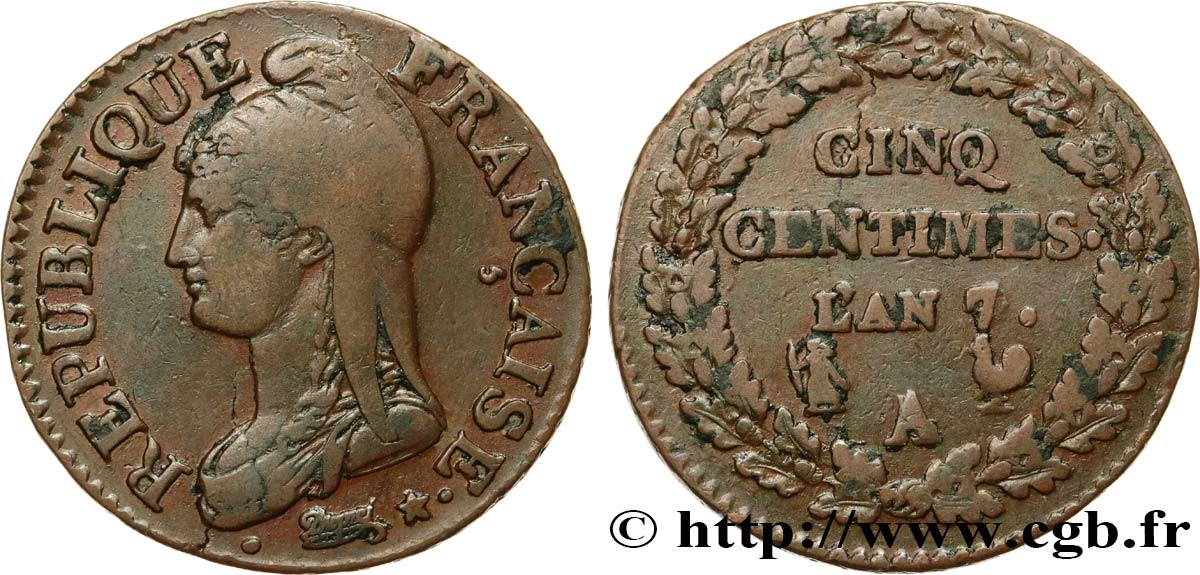 Cinq centimes Dupré, grand module 1799 Paris/Orléans F.115/57 TB35 
