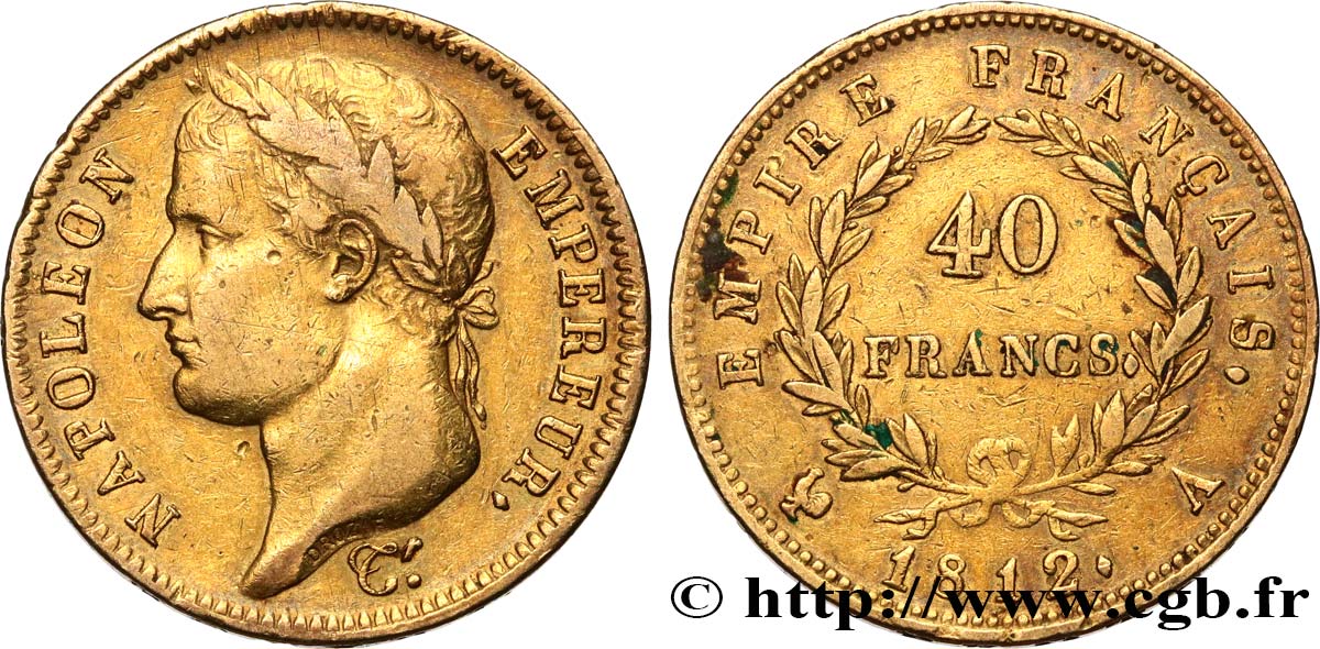 40 francs or Napoléon tête laurée, Empire français 1812 Paris F.541/9 BC+ 