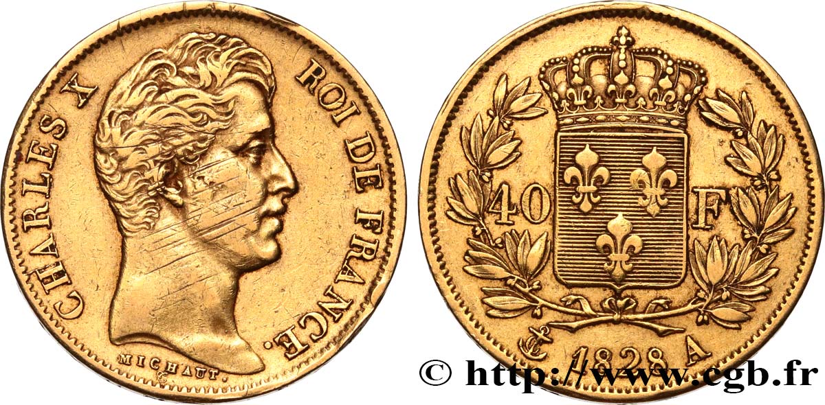 40 francs or Charles X, 2e type 1828 Paris F.544/3 XF 