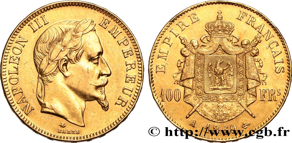 100 francs or Napoléon III, tête laurée 1869 Paris F.551/12 TTB+ 