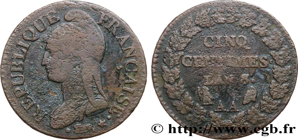 Cinq centimes Dupré, grand module 1800 Metz F.115/106 BC 