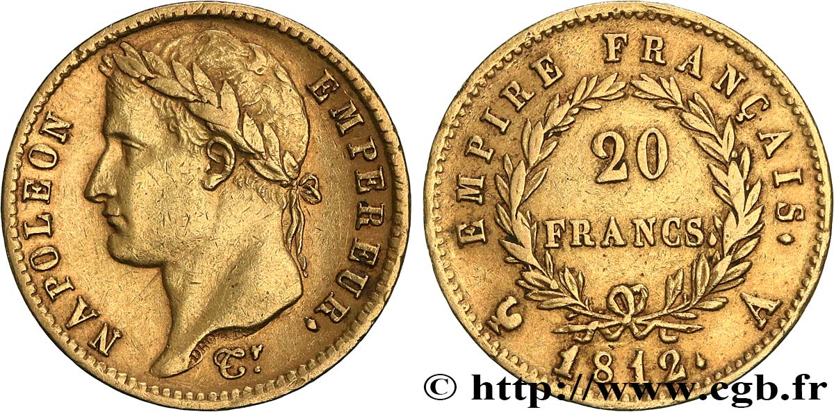 20 francs or Napoléon tête laurée, Empire français 1812 Paris F.516/22 SS 