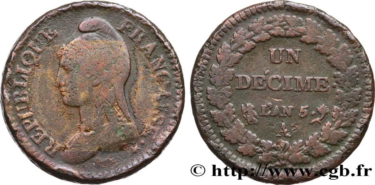 Un décime Dupré, grand module 1797 Paris F.129/1 MB20 