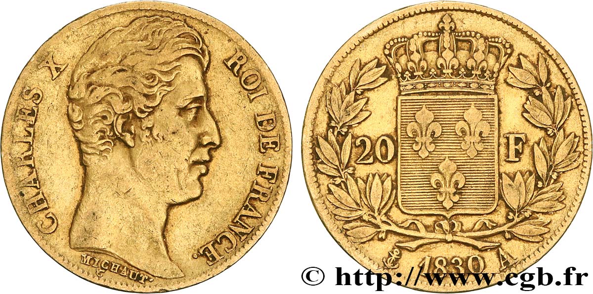 20 francs or Charles X, matrice du revers à cinq feuilles 1830 Paris F.521/6 MB30 