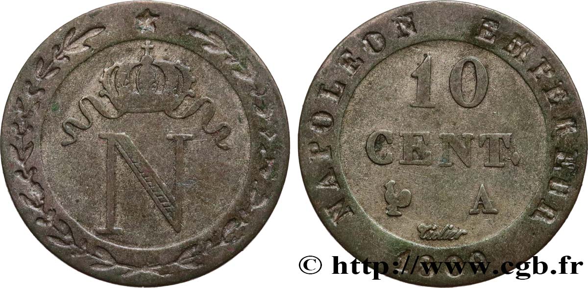10 cent. à l N couronnée 1809 Paris F.130/10 TB30 