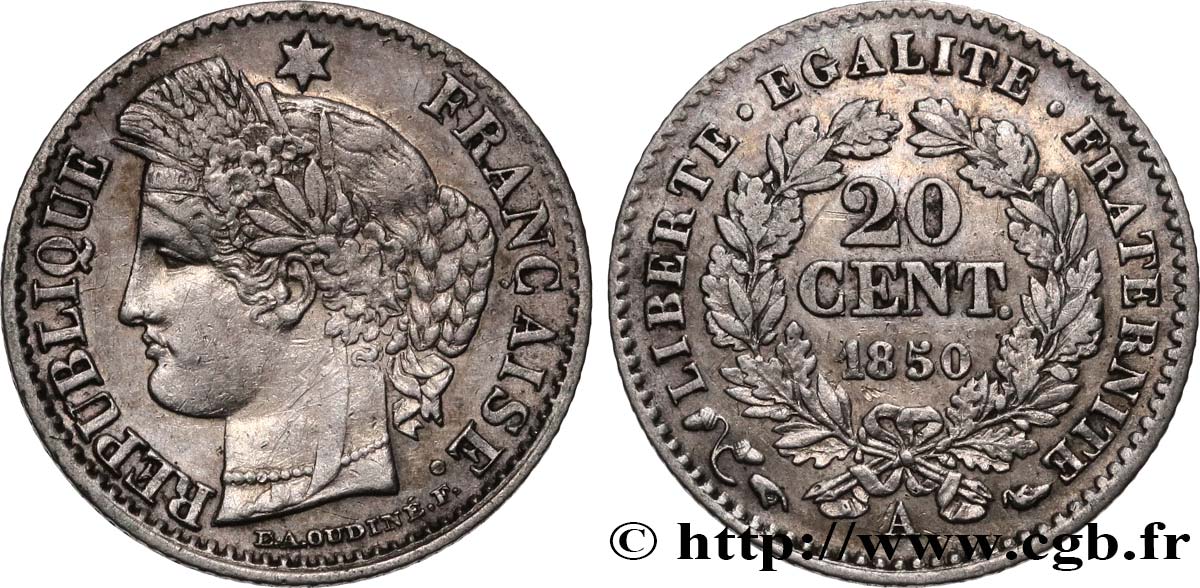 20 centimes Cérès, IIe République 1850 Paris F.146/3 fSS 