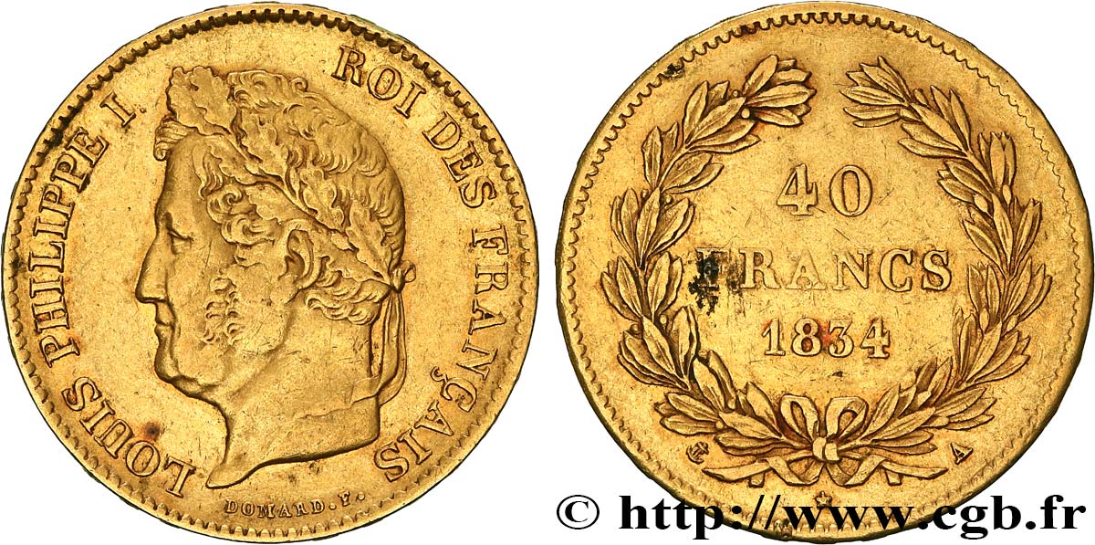 40 francs or Louis-Philippe 1834 Paris F.546/6 BB40 
