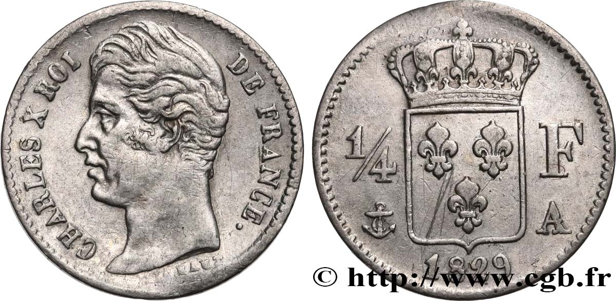 1/4 franc Charles X 1829 Paris F.164/29 BC+ 