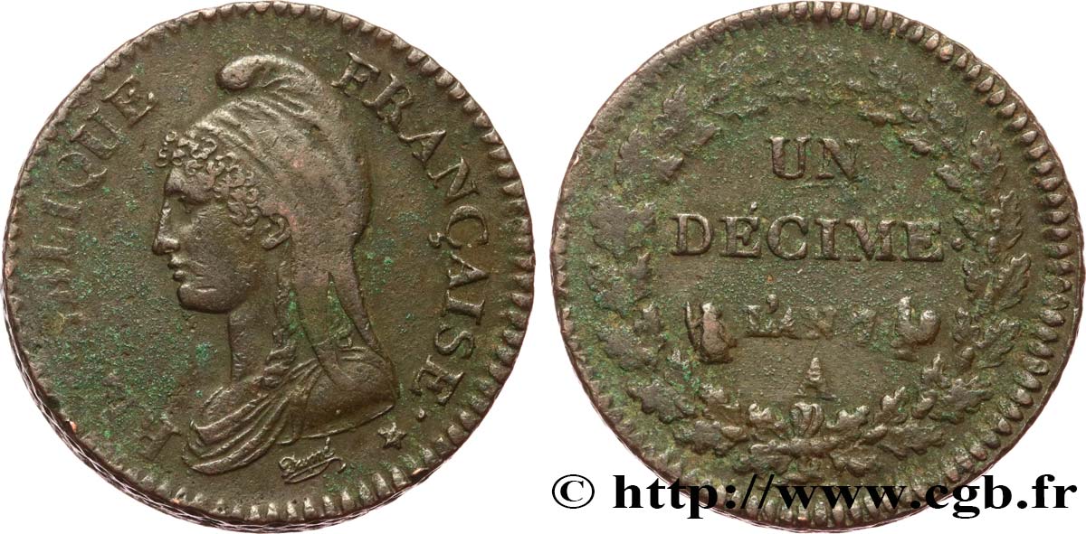 Un décime Dupré, grand module 1799 Paris F.129/20 TTB 