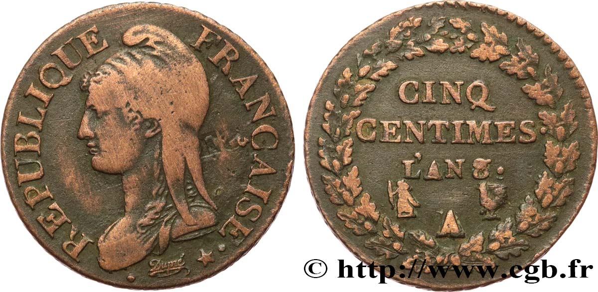Cinq centimes Dupré, grand module 1800 Paris/Rouen F.115/95 S 
