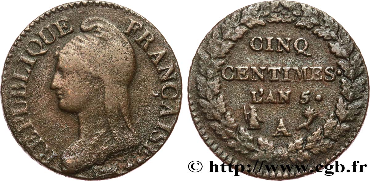 Cinq centimes Dupré, grand module 1797 Paris F.115/1 BC 