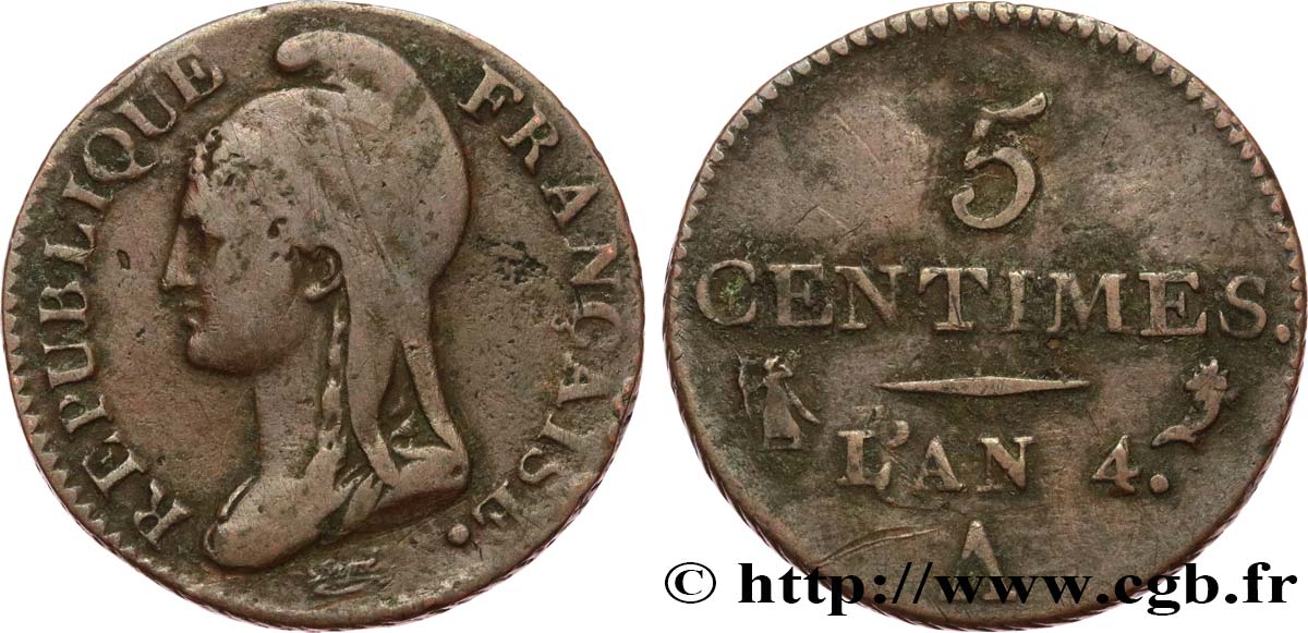 5 centimes Dupré, petit module 1796 Paris F.113/1 BC30 