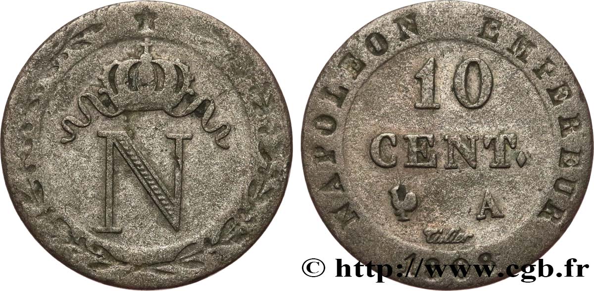 10 cent. à l&nbsp;N couronnée 1808 Paris F.130/2 VF30 
