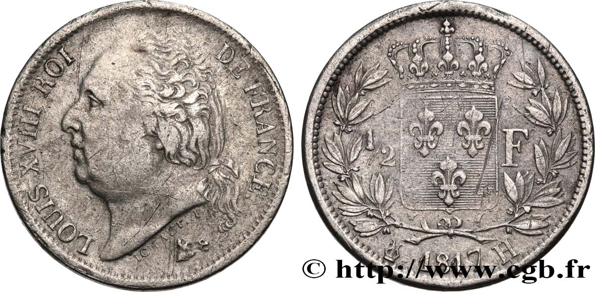 1/2 franc Louis XVIII 1817 La Rochelle F.179/11 BC+ 
