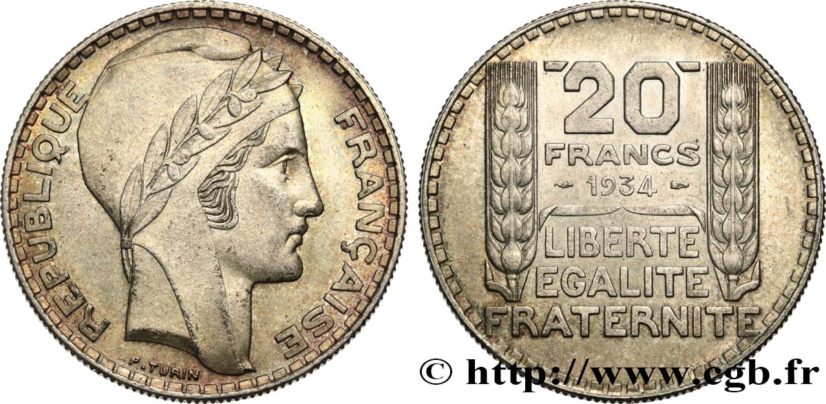20 francs Turin 1934  F.400/6 AU50 