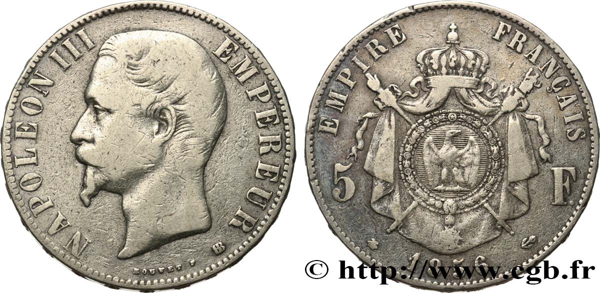 5 francs Napoléon III, tête nue 1856 Strasbourg F.330/8 S 