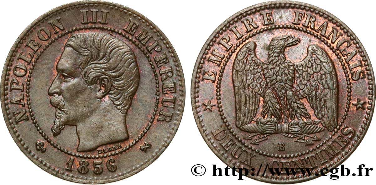 Deux centimes Napoléon III, tête nue 1856 Rouen F.107/39 MBC 