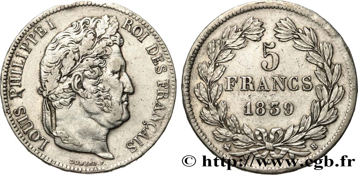 5 francs IIe type Domard 1839 Rouen F.324/76 XF 