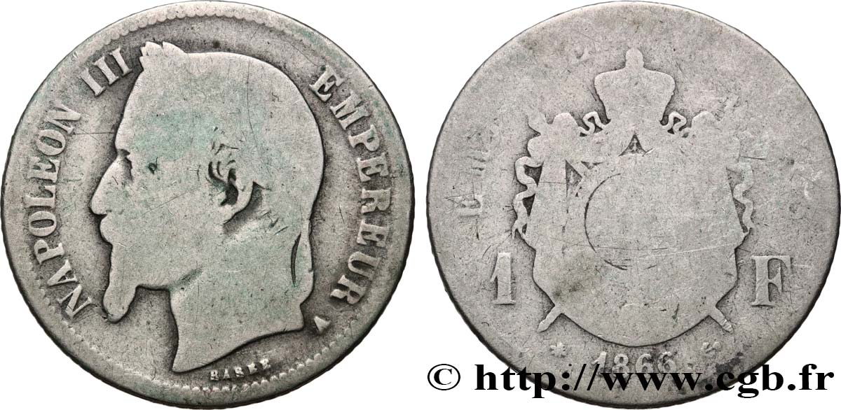 1 franc Napoléon III, tête laurée 1866 Paris F.215/3 B6 