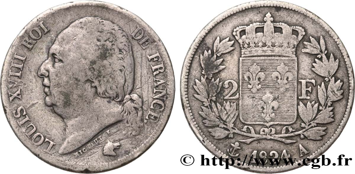 2 francs Louis XVIII 1824 Paris F.257/51 B+ 