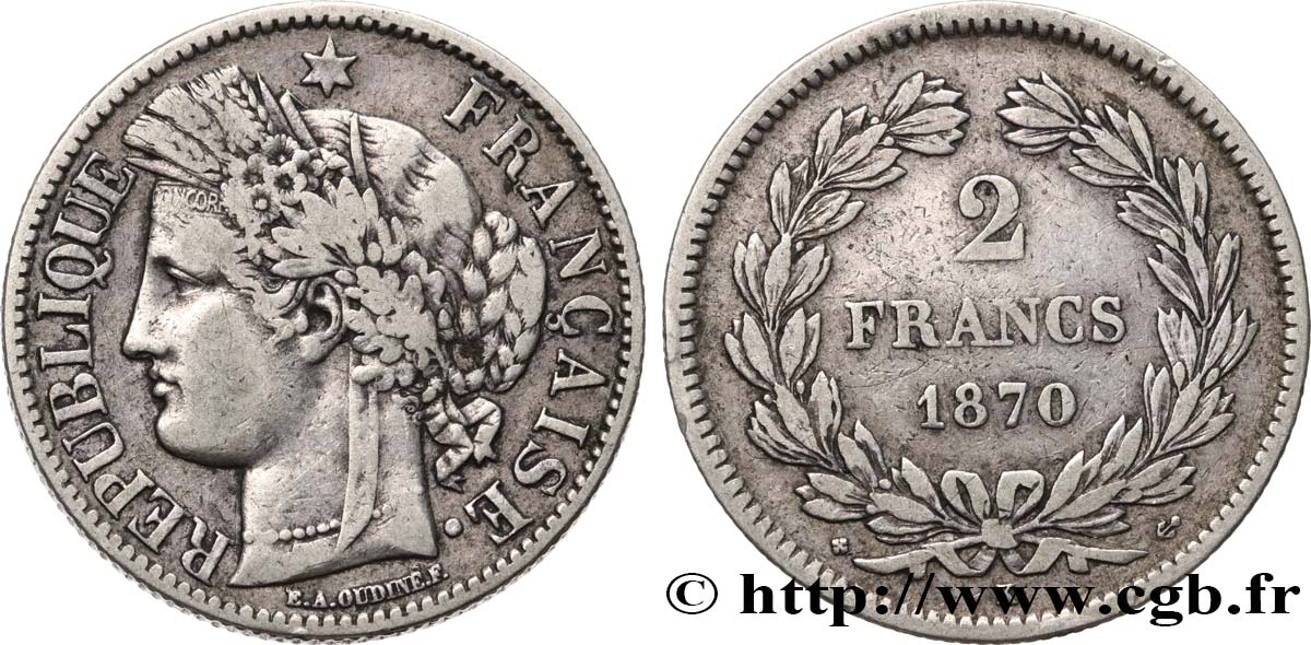 2 francs Cérès, sans légende 1870 Bordeaux F.264/2 TB35 