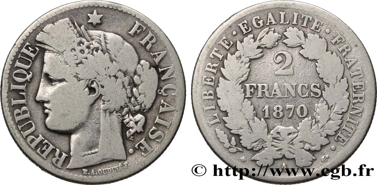 2 francs Cérès, avec légende 1870 Paris F.265/1 B10 