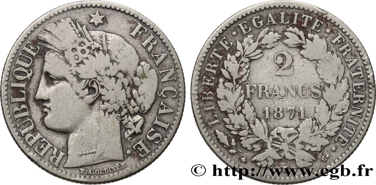 2 francs Cérès, avec légende 1871 Bordeaux F.265/7 TB15 