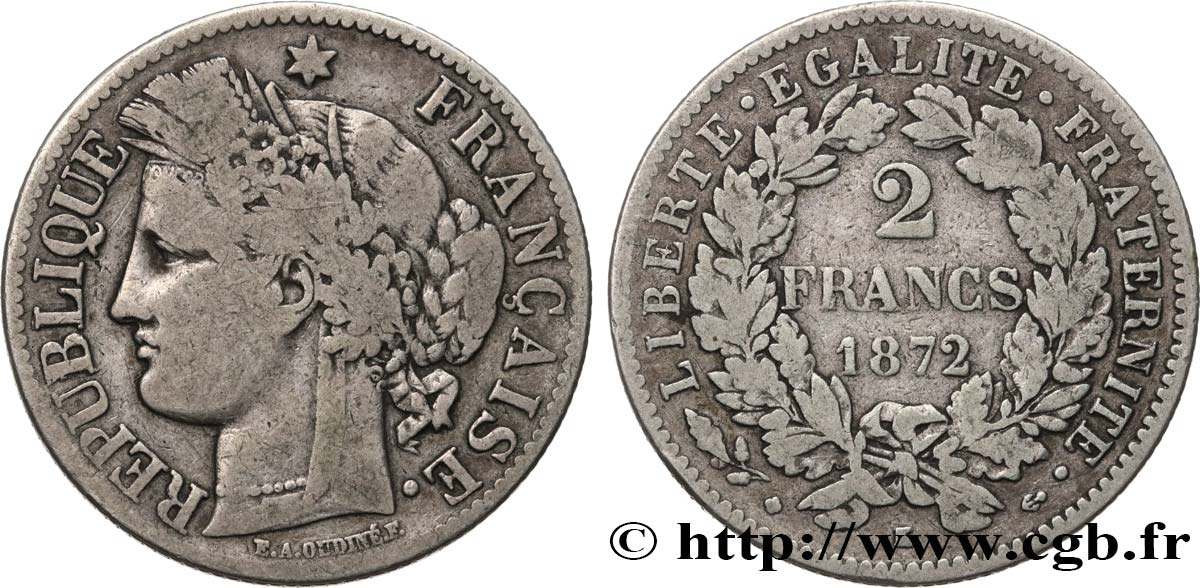 2 francs Cérès, avec légende 1872 Bordeaux F.265/9 TB20 