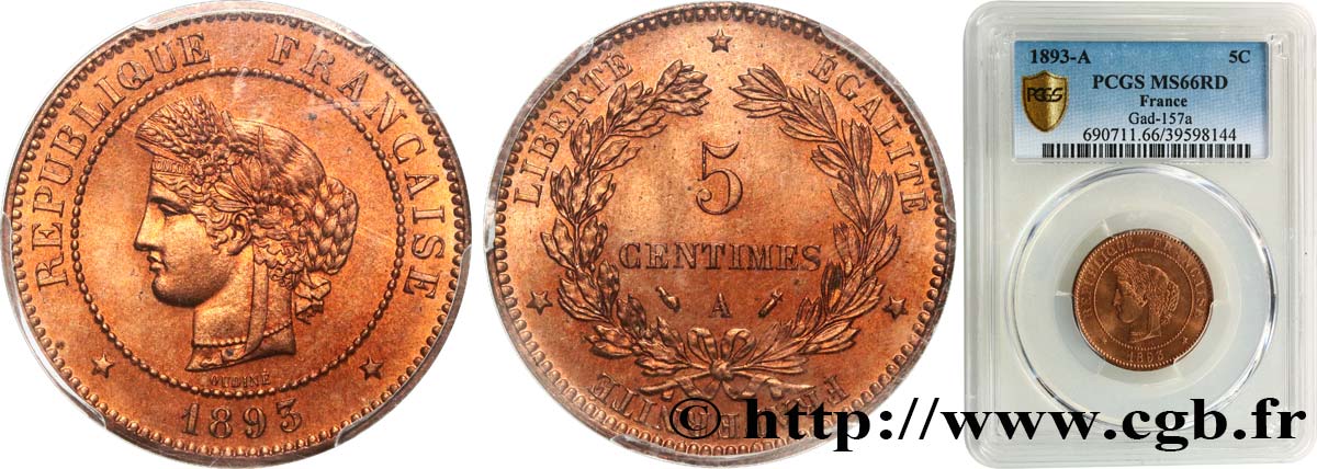 5 centimes Cérès 1893 Paris F.118/35 ST66 PCGS
