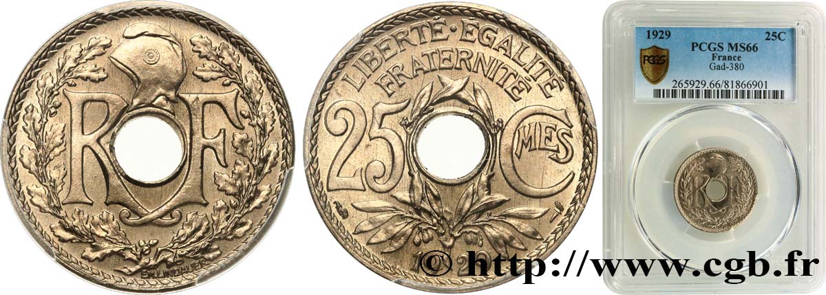 25 centimes Lindauer 1929  F.171/13 FDC66 PCGS