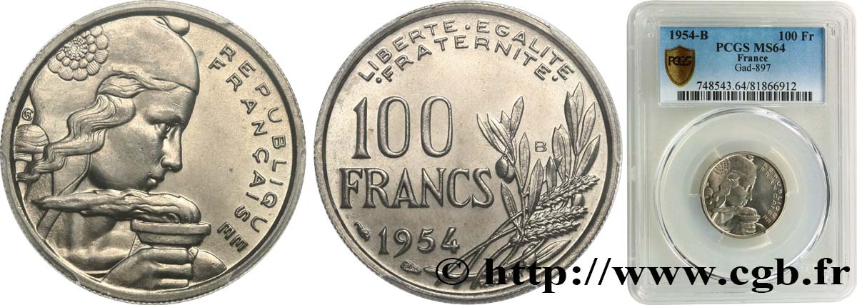 100 francs Cochet 1954 Beaumont-Le-Roger F.450/3 MS64 PCGS
