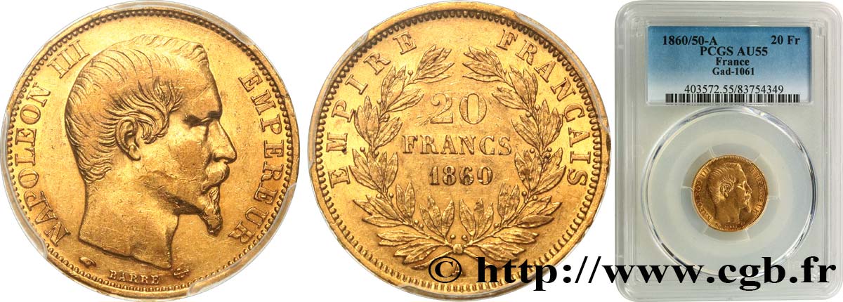 20 francs or Napoléon III, tête nue 1860 Paris F.531/17 SPL55 PCGS