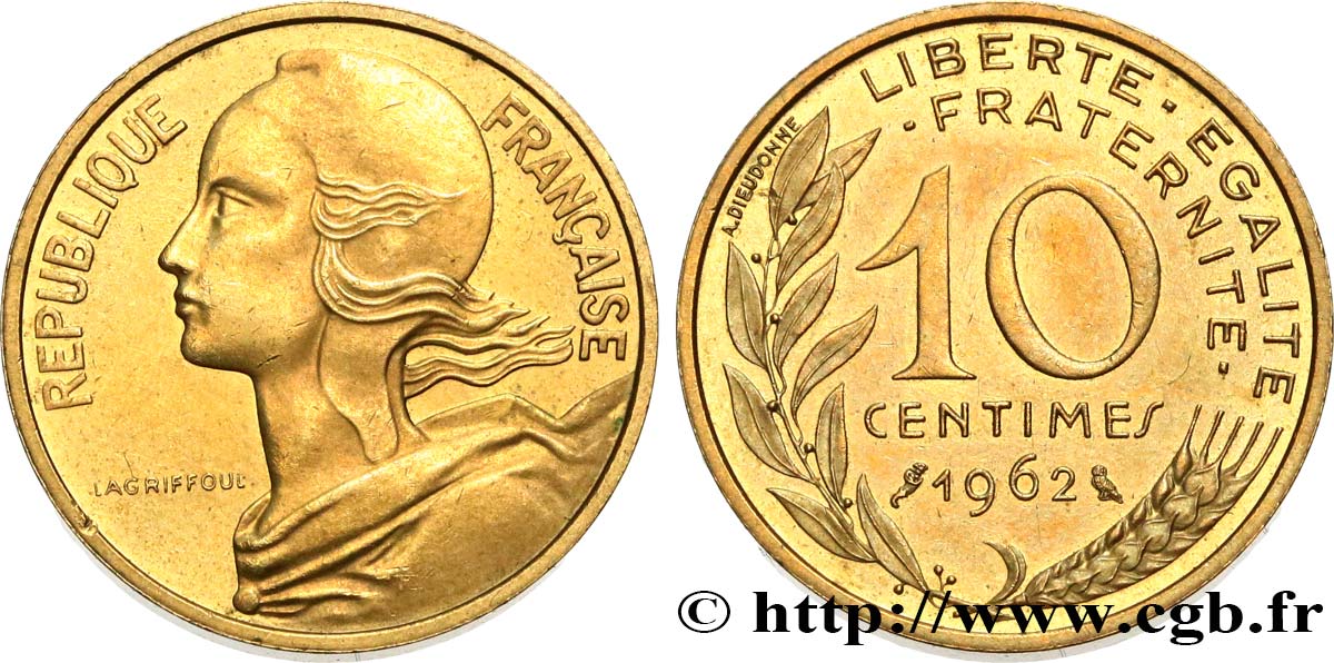 Piéfort Br-Al de 10 centimes Marianne 1962 Paris GEM.46 P1 MS 