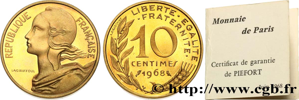 Piéfort Br-Al de 10 centimes Marianne 1968 Paris GEM.46 P1 MS 