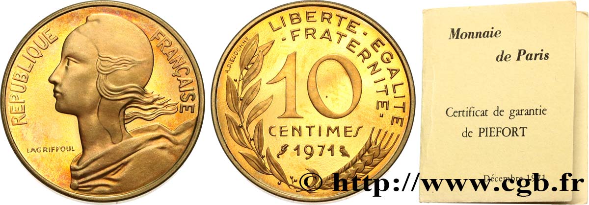 Piéfort Br-Al de 10 centimes Marianne 1971 Paris GEM.46 P1 FDC 