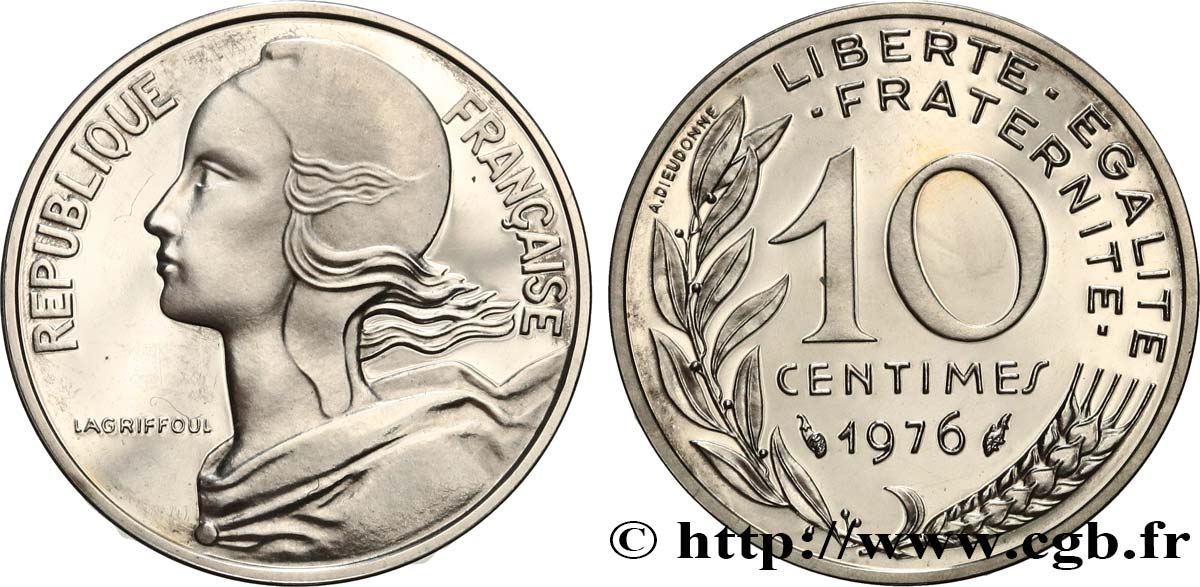Piéfort argent de 10 centimes Marianne 1976 Pessac GEM.46 P2 FDC 
