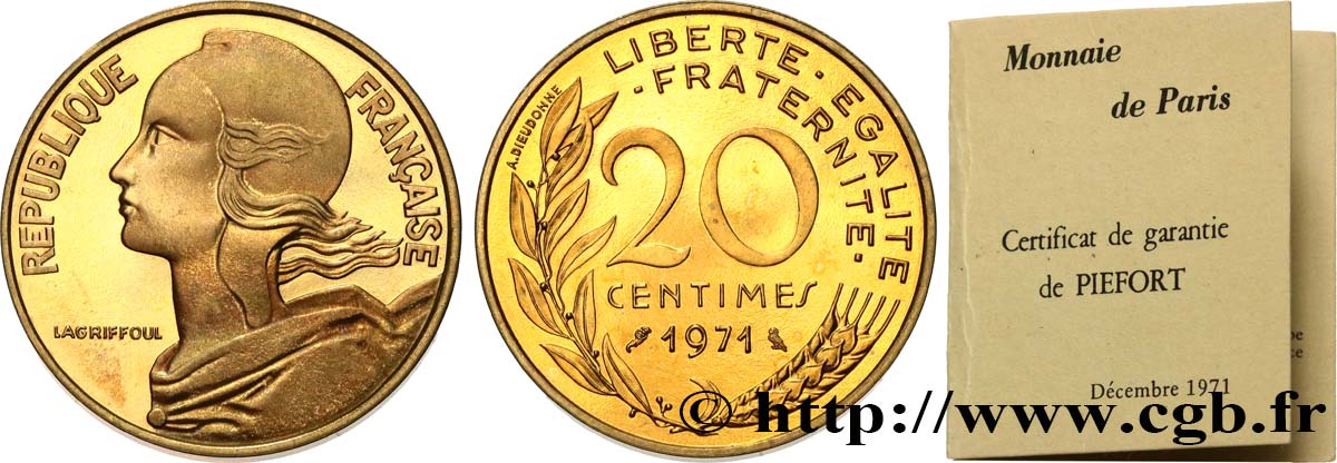 Piéfort Br-Al de 20 centimes Marianne 1971 Pessac GEM.56 P1 MS 