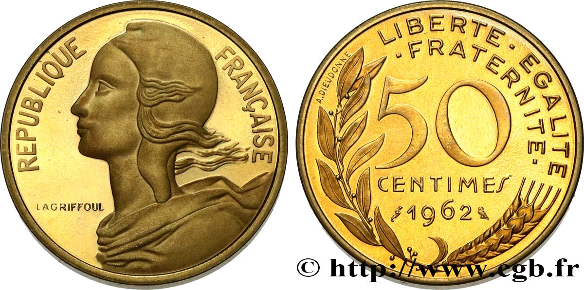 Piéfort Br-Al de 50 centimes Marianne, col à 4 plis 1962 Paris GEM.89 P1 MS 