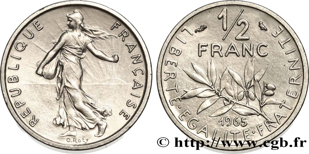 Piéfort nickel de 1/2 franc Semeuse 1965 Paris GEM.91 P1 fST 