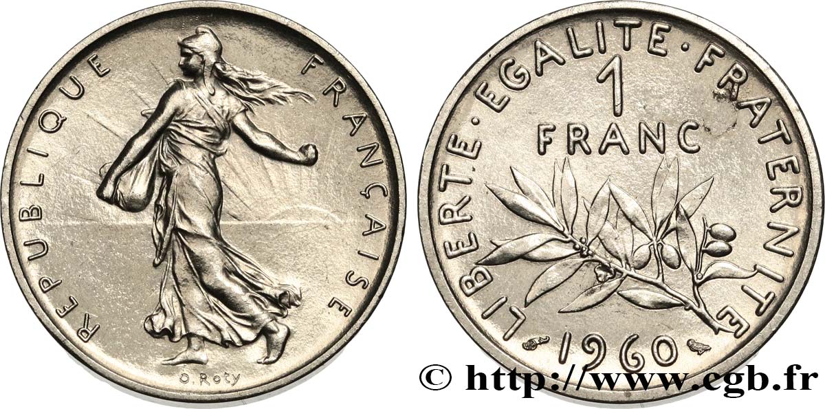 Piéfort nickel de 1 franc Semeuse, nickel 1960 Paris GEM.104 P1 MS 