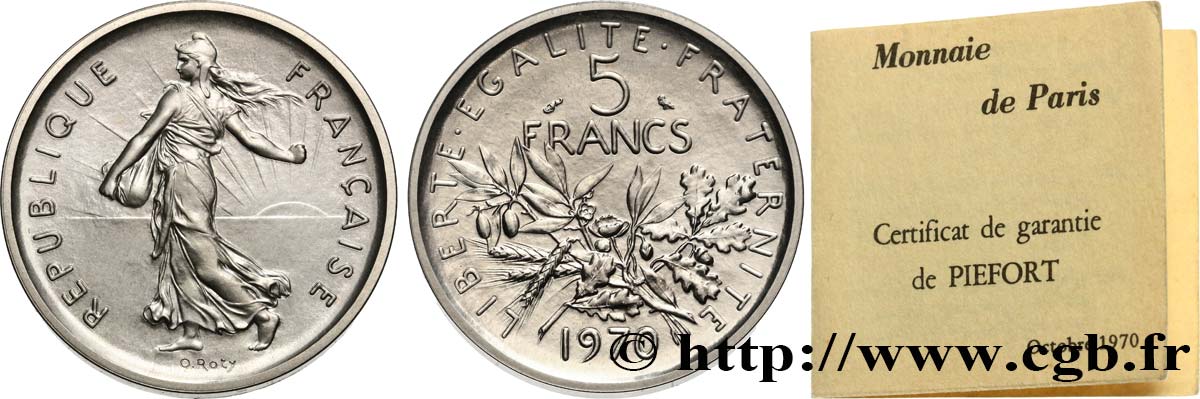 Piéfort Cu-Ni de 5 francs Semeuse 1970 Paris GEM.154 P1 MS 