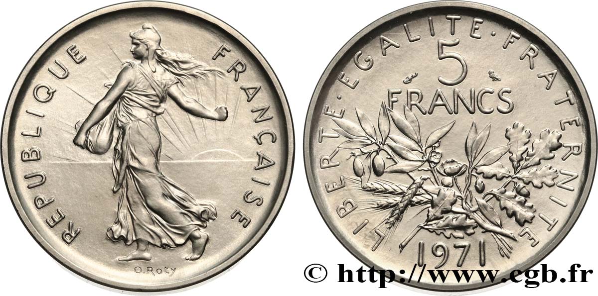 Piéfort nickel de 5 francs Semeuse, nickel 1971 Paris GEM.154 P1  MS 